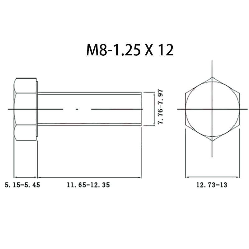 Шестигранный болт M8-1.25 X 12