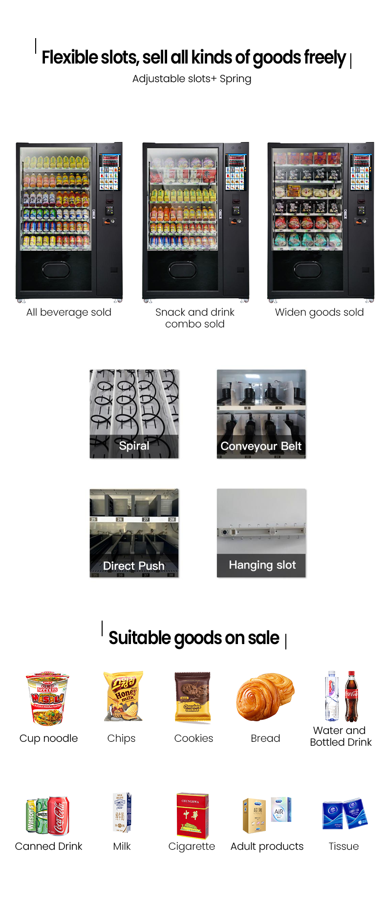 Health Testing Products Vending Machine has flexible slots to sell all kinds of goods freely