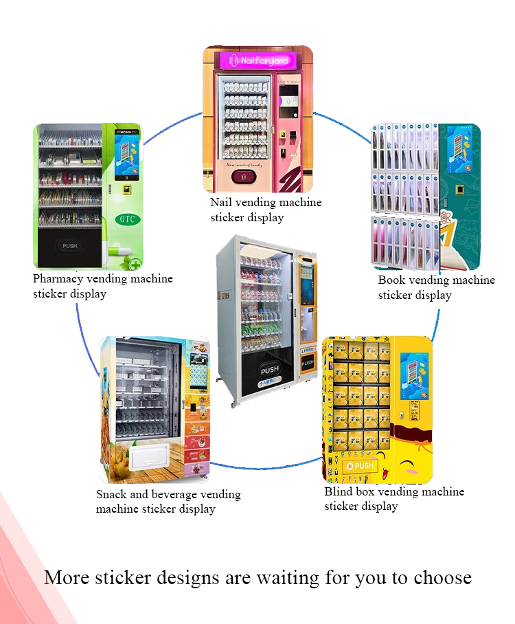 distributore automatico di integratori alimentari personalizzato con design adesivo tra cui scegliere