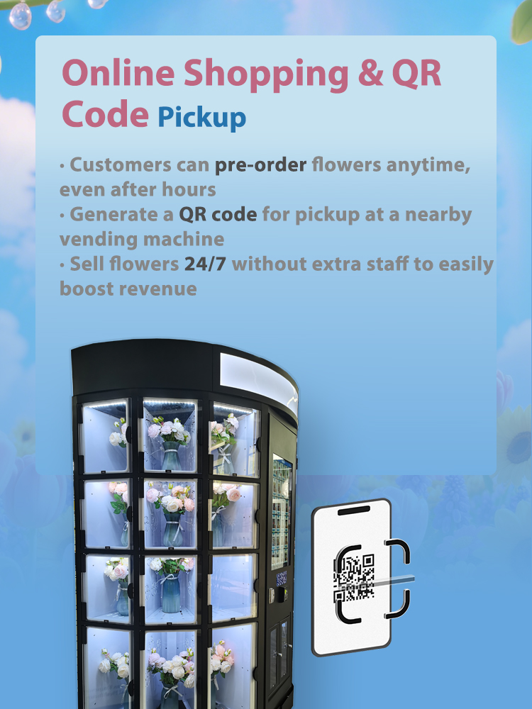 Weimi new design flower kiosk machines with online shopping & QR code pickup, extending the retailers marketing channel to boost sales