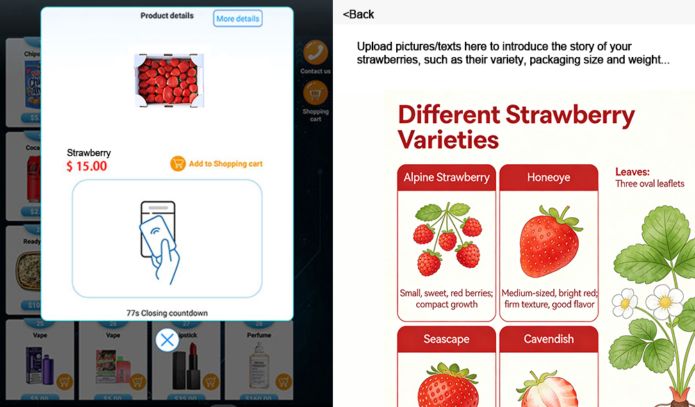 Weimi fresh strawberry vending machine with detailed product information display to build customer trust and purchase confidence