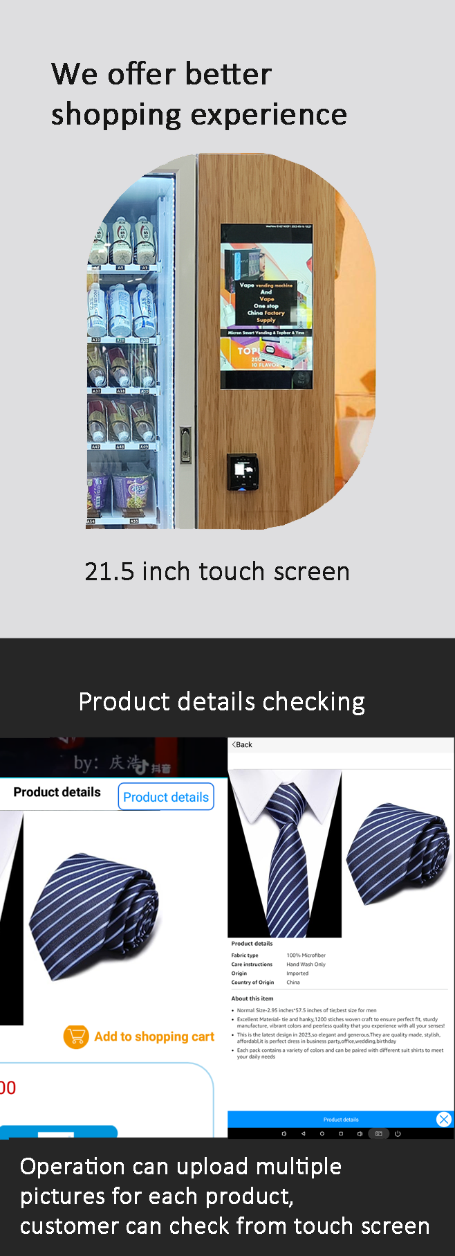 Weimi big capacity smart clothing vending machine and touchscreen accept customized payment system