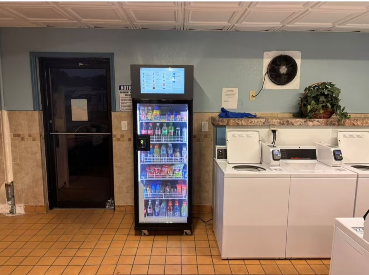 Weimi smart AI fridge vending machine in a laundromat in USA