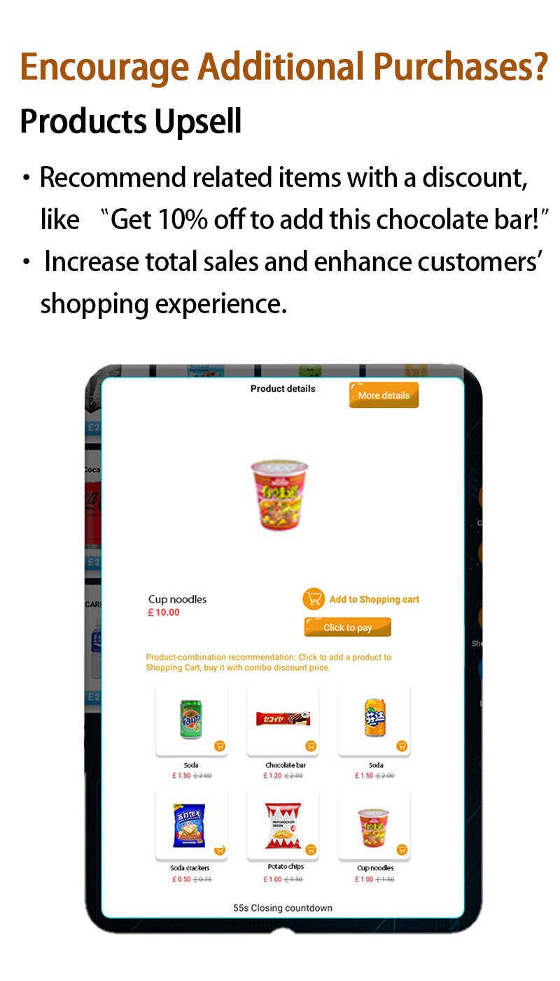 Weimi snack drink vending machine with custom light box for brand promotion. our machine's promotion mode can recommend related items with a discount to encourage more purchases, so as to increase total sales and enhance customers' shopping experience