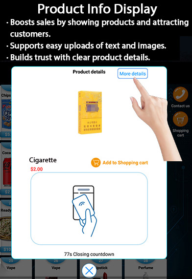 cigarette vending machine for sale. weimi vending machine supports for checking detailed info of products, this function can build trust for products, so as to encourage customers to buy more goods