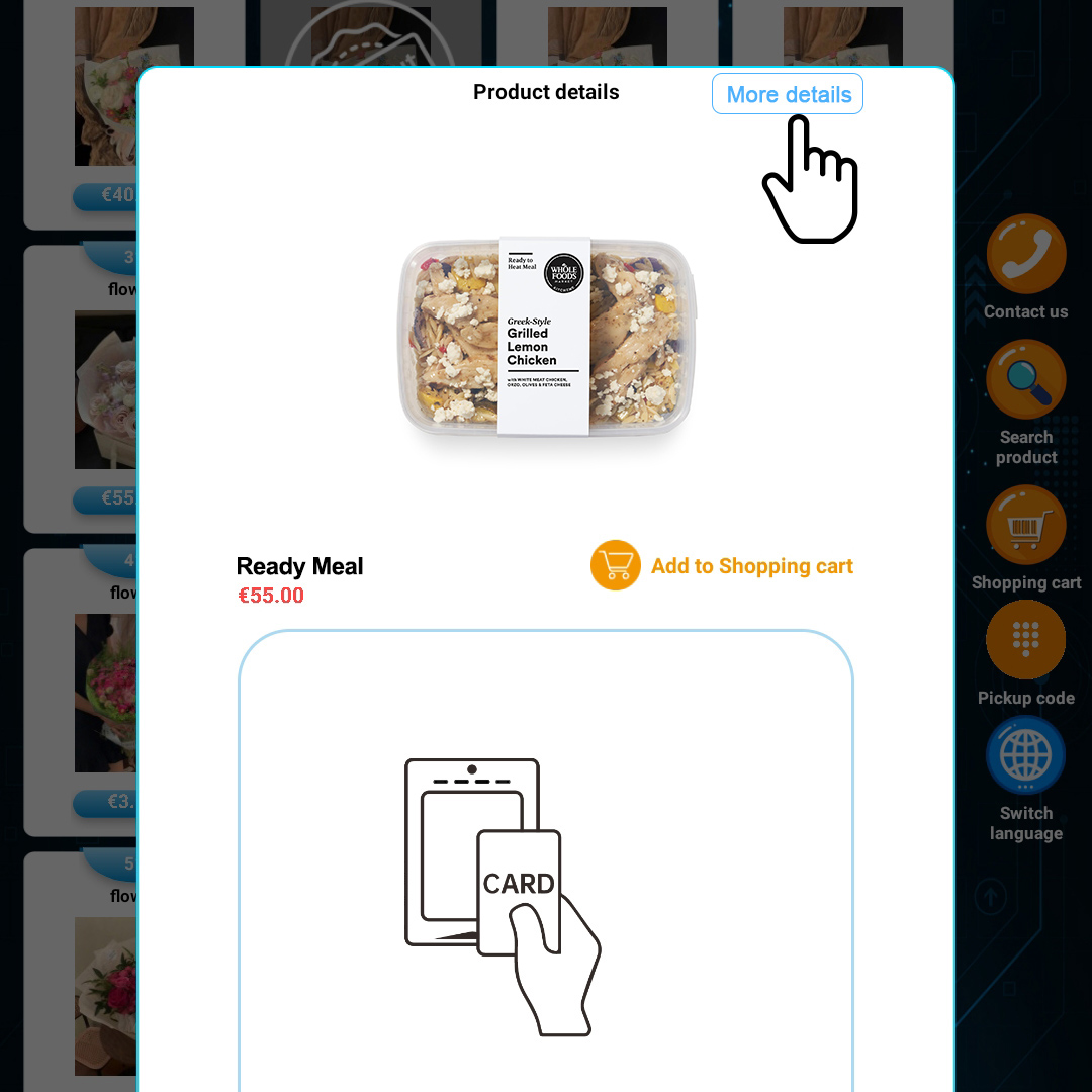 Pantalla de carga de detalles de alimentos e información nutricional de Smart Vending