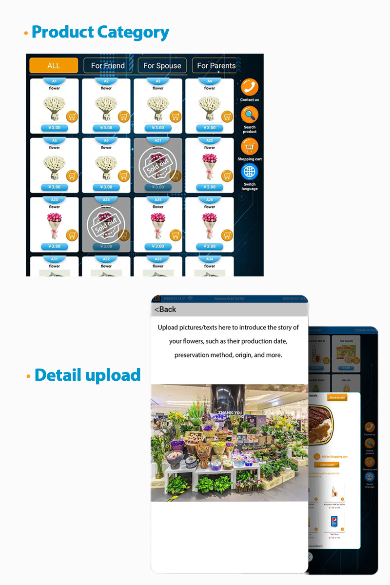 Weimi refrigerated flower vending machine with category management to organize flowers