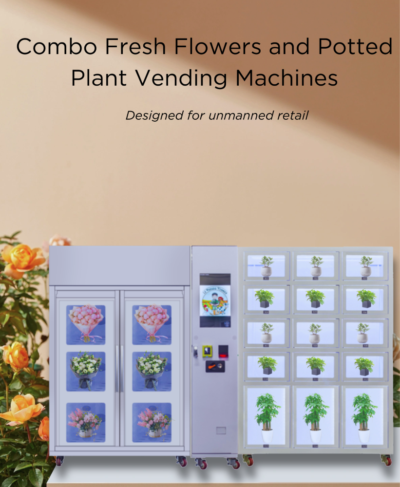 Combo fresh flowers and potted plant Lockers vending machine with freezer and ambient lockers。combo fresh flowers and potted plant vending mahines