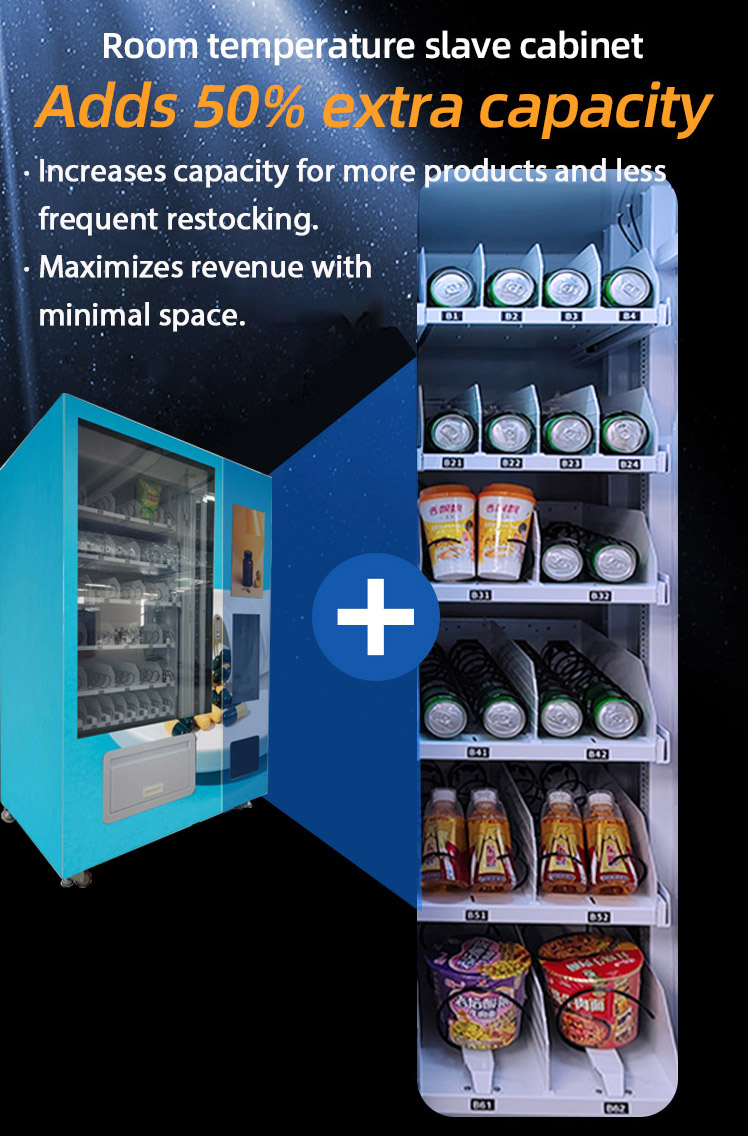 dietary supplement vending machine. Extra capacity increases stocking capacity without requiring additional units, allowing for a wider product variety and reducing the need for frequent restocking. Maximizing revenue potential with minimal space requirements.