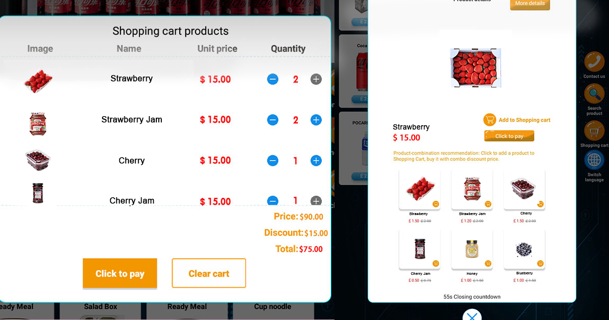 Weimi fresh strawberry vending machine with promotion and multi-buys discount setting to help increase average order value and move more harvest during peak season