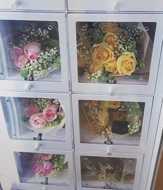 Distributore automatico di fiori con armadietti a Singapore. Distributore automatico intelligente Weimi.