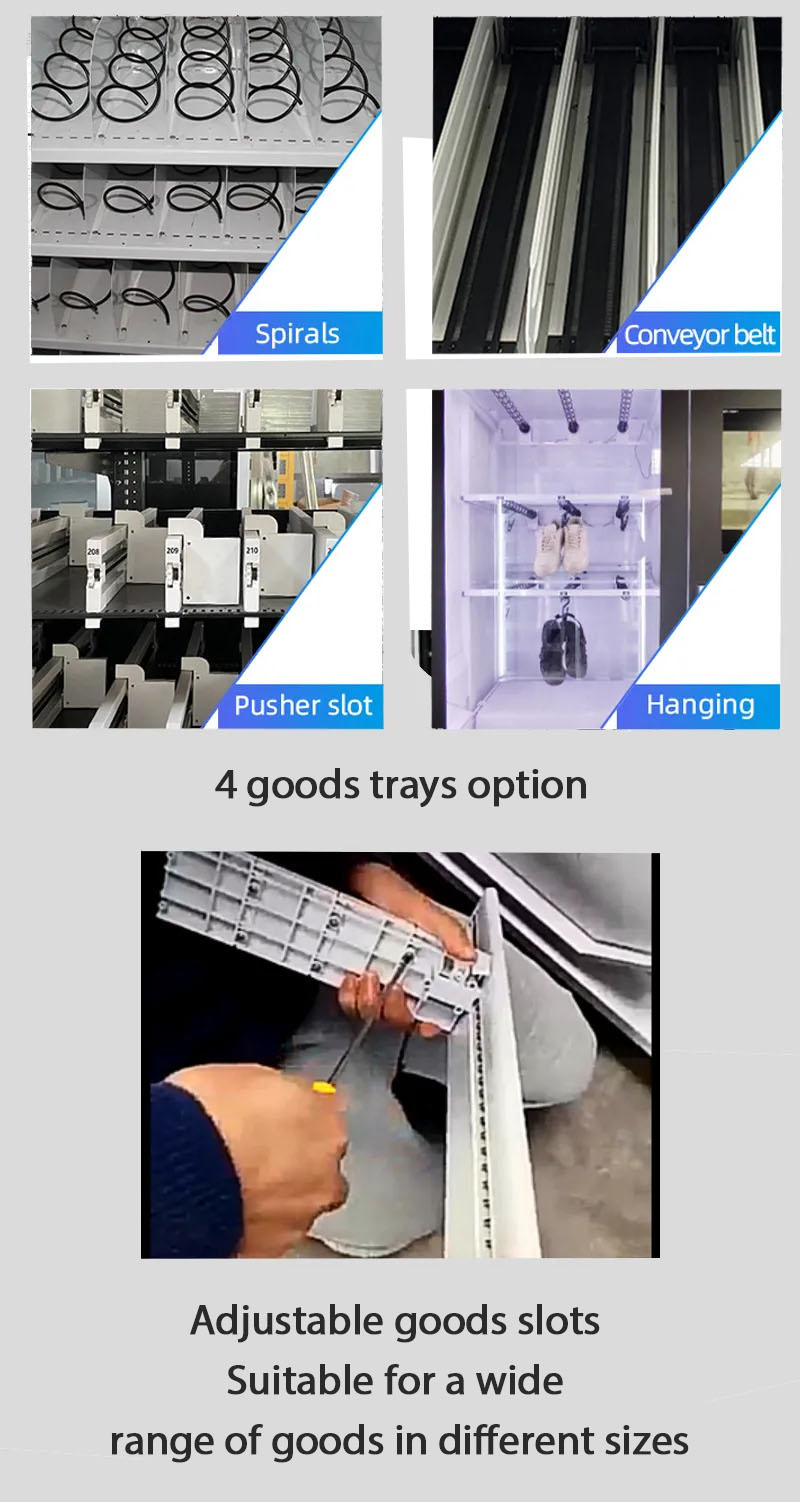 weimi cigarette vending machine with 4 goods trays option, our goods slots is adjustable, and it's suitable for a wide range of goods in different sizes