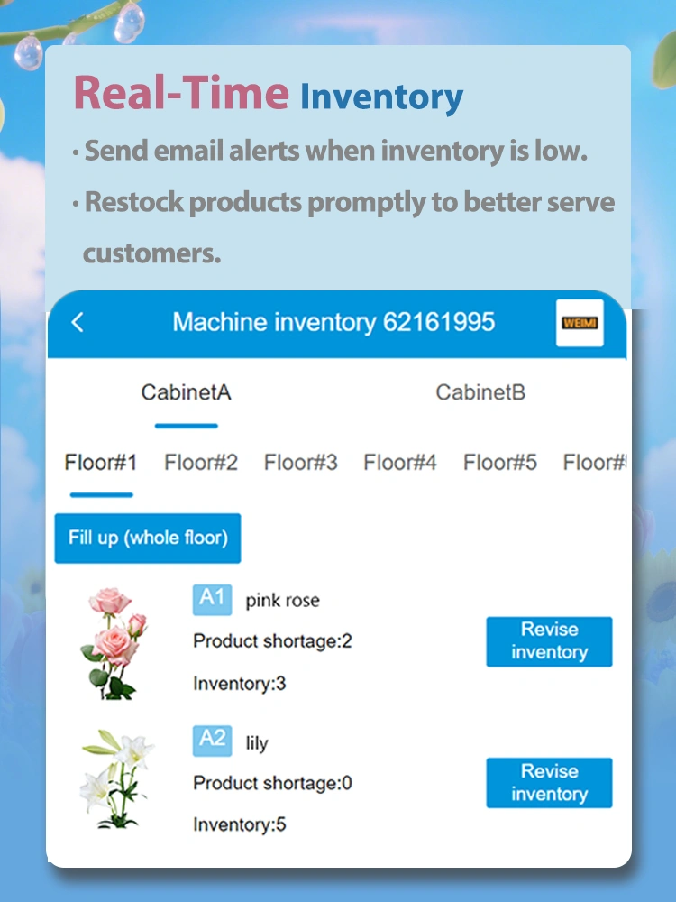 Weimi bouquet vending machine for sale with inventory timely checking for sufficient stock.