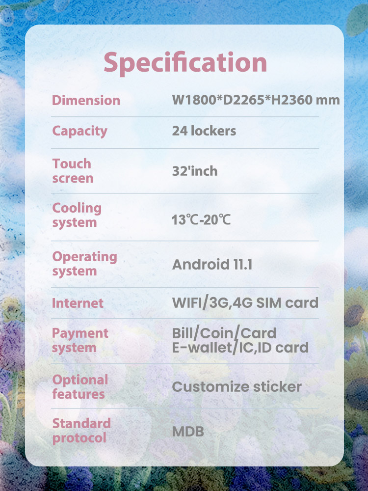the specification of weimi new design fresh flower locker vending machine with cooling system for freshness of bouquets