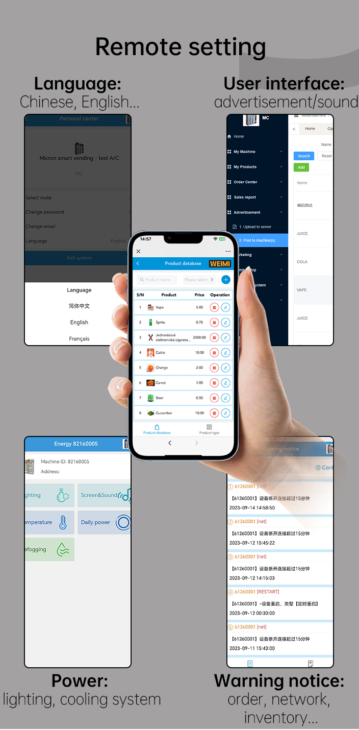 Weimi smart operation system for remote setting language and uploading ads