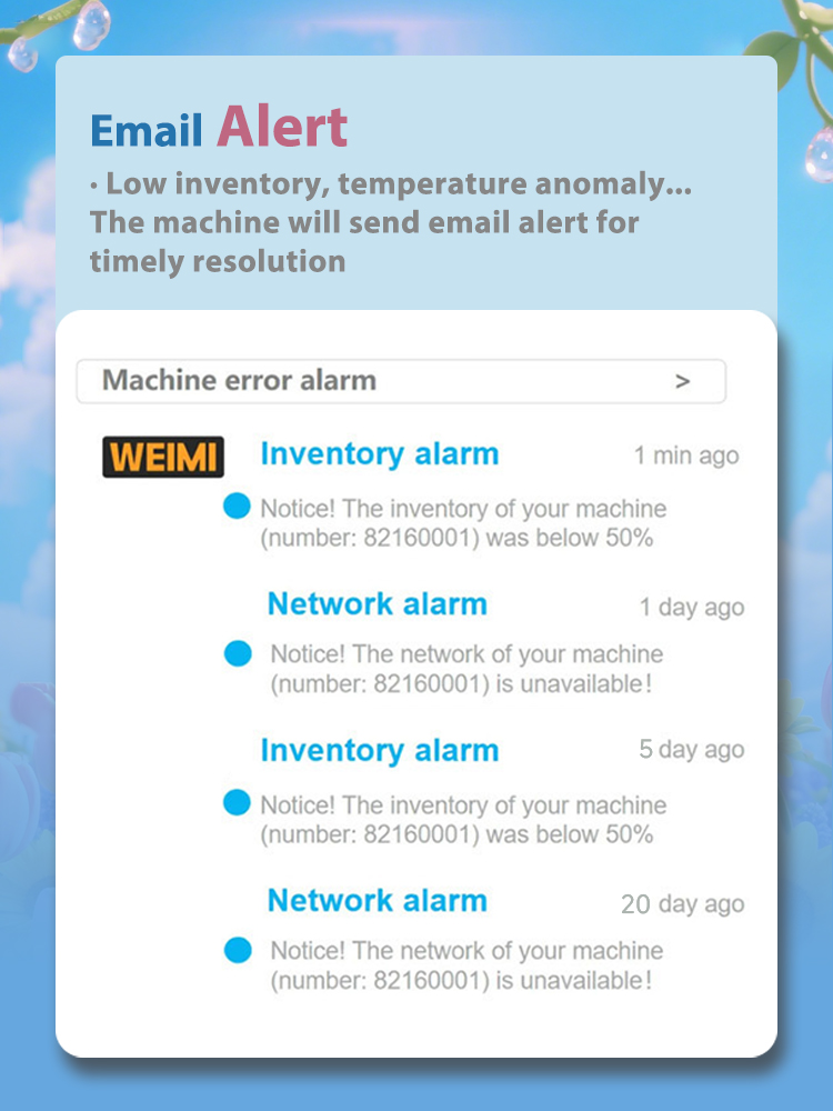 Weimi fresh flower locker vending machine with email alert for timely response of low inventory, temperature anomaly...
