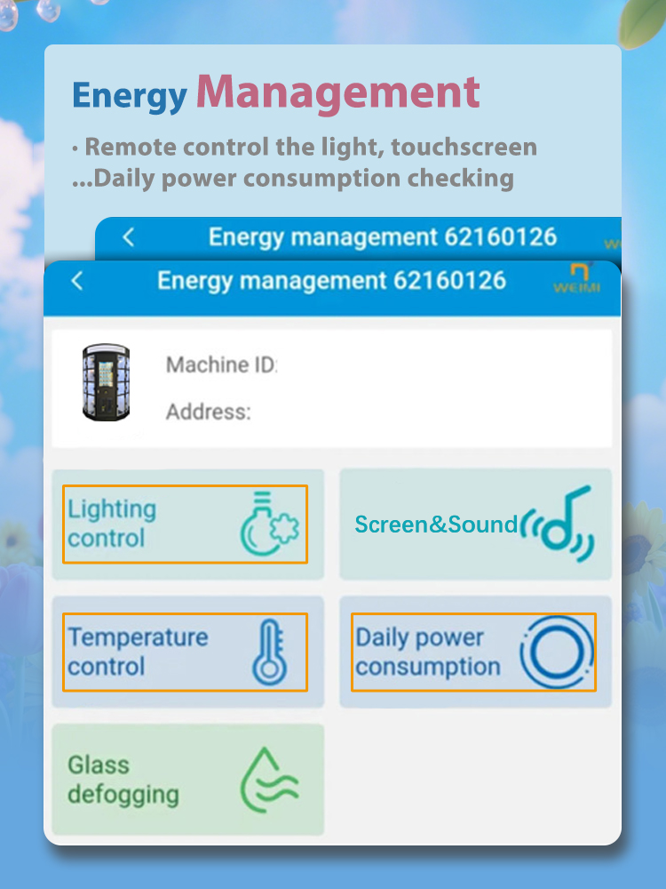 Weimi bouquet vending machine with energy management for remotely control the light and touchscreen
