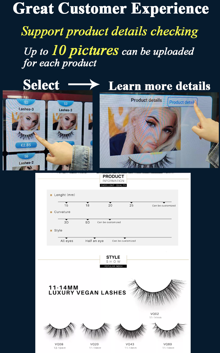 Weimi smart beauty vending machine has 21.5 inch touch screen, it support product detail checking Beauty nail vending machine in Australia shopping mall