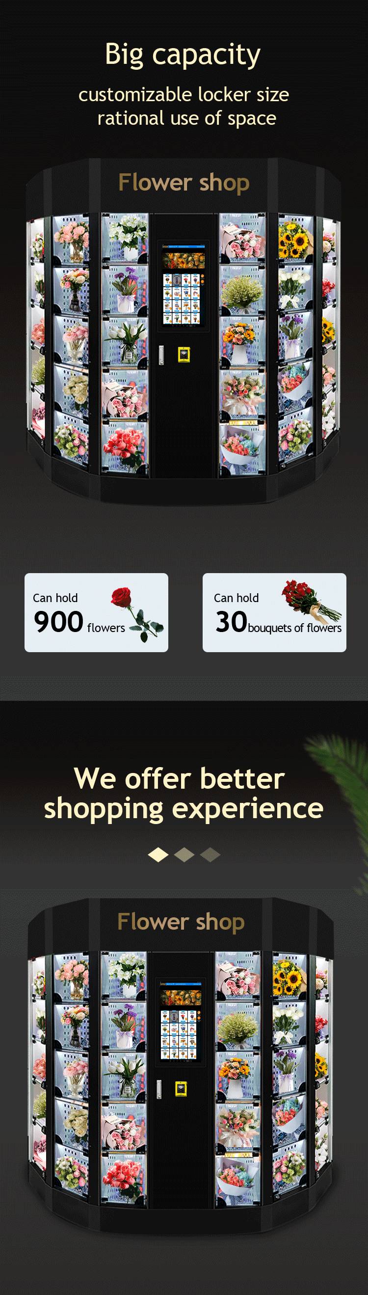 Weimi fresh bouquet flower plant smart locker vending machine with 22 inch touchscreen in mall accept customization