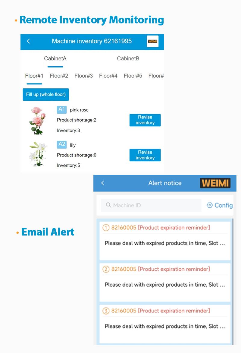 Weimi Flower kiosk vending machine with inventory management system to ensure your vending machine is always stocked