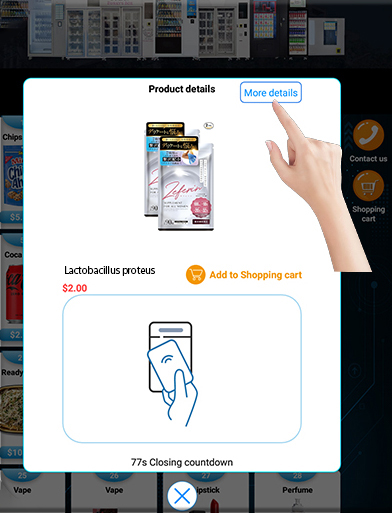 distributore automatico di integratori dietetici nel negozio di medicinali, touch screen da 21,5 pollici per il controllo dettagliato delle informazioni sui prodotti