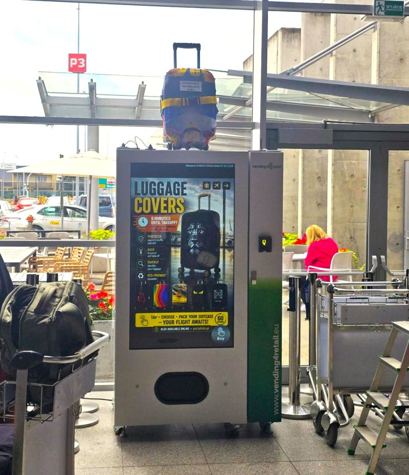 Weimi smart luggage cover vending machine in Poland airport