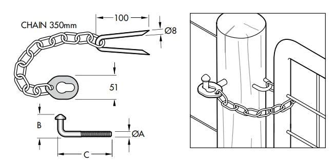 Farm Gate Screw-In Ring Chain Latch Specification