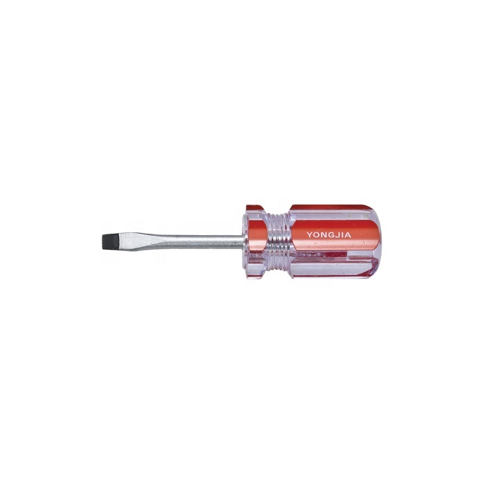 #897-Slotted Slotted Stubby Alloy steel Plastic Handle Cross Flat Screwdriver Crystal transparent handle