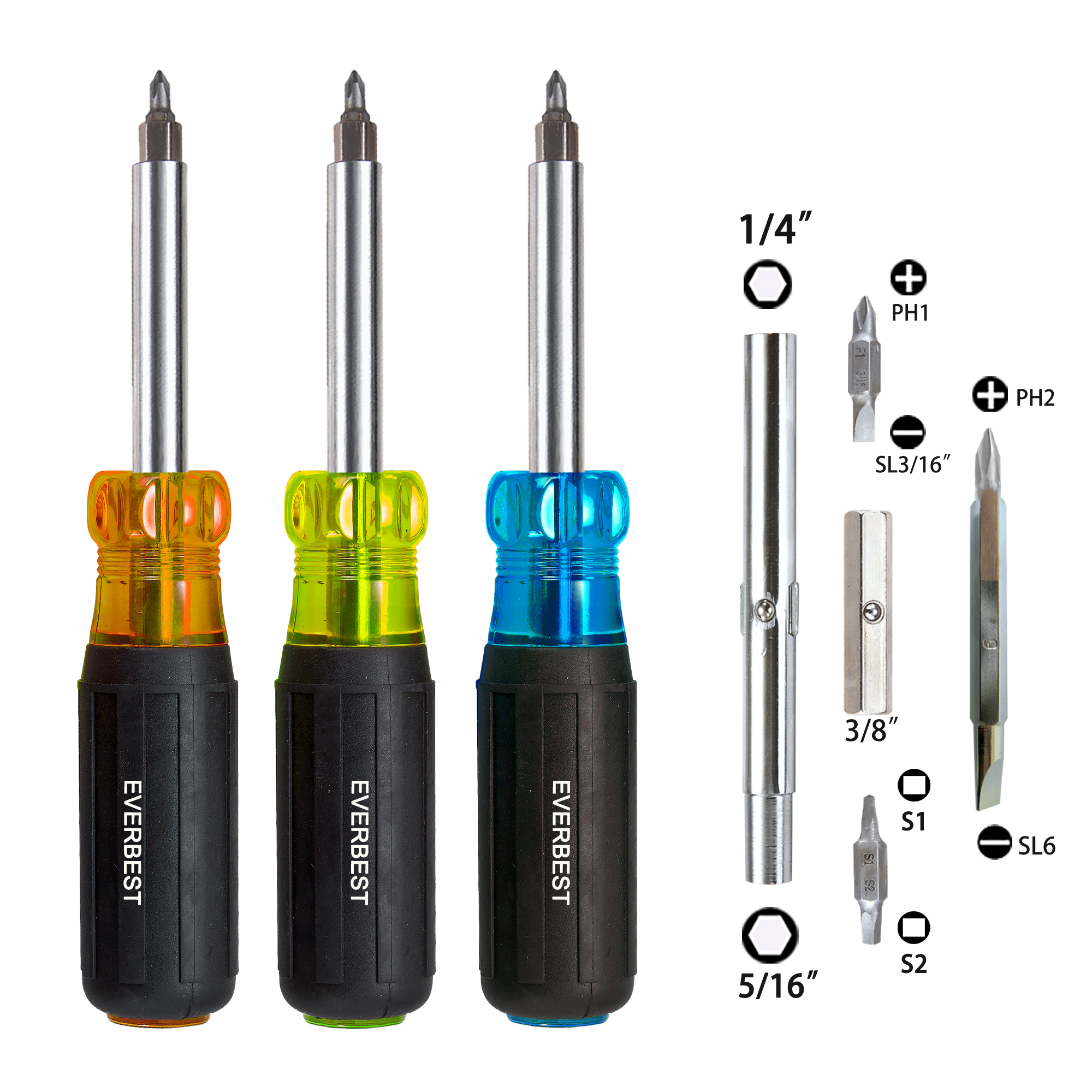Faactory Interchangeable 9 in 1 Screw Driver Set PVC TPE comfort and Torque Hand Tools Multi-function Household Screw Driver