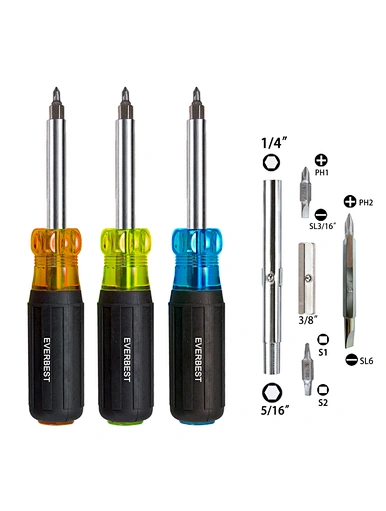 Household Screwdriver
9-in-1 Screwdriver Multi-tool is a versatile multi-bit
Faactory Interchangeable 9 In 1 Screw driver Set PVC TPE comfort and torque Hand tools Multi-function Household Screw driver