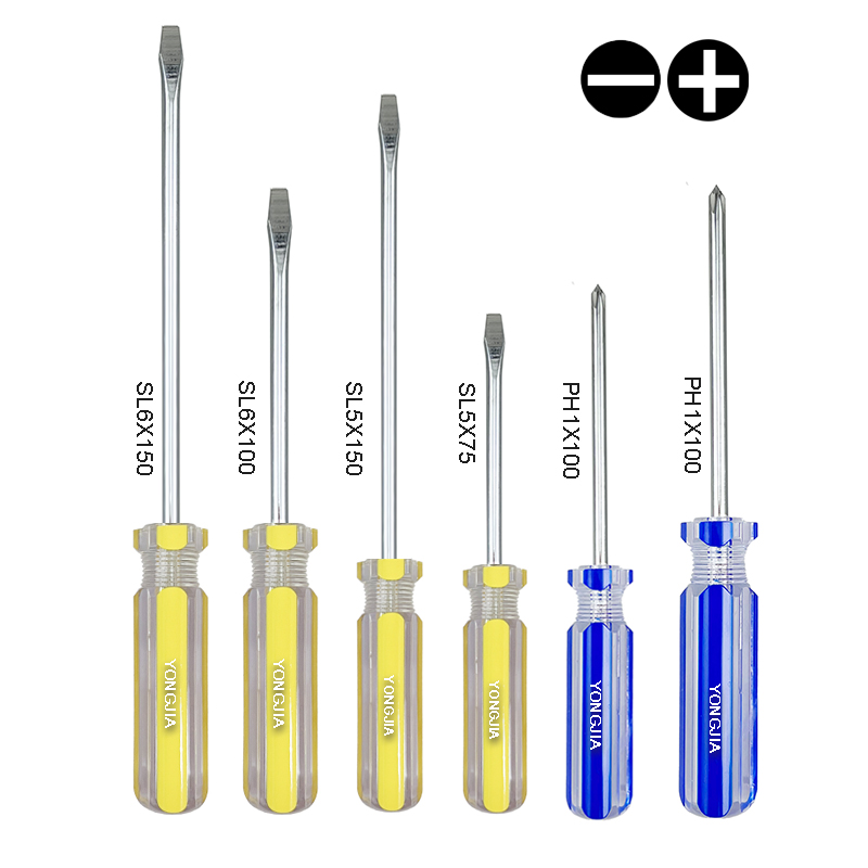 Hot Sell Alloy Steel Plastic Handle Cross Flat Screwdriver Transparent Crystal Handle Screwdriver Set Tools