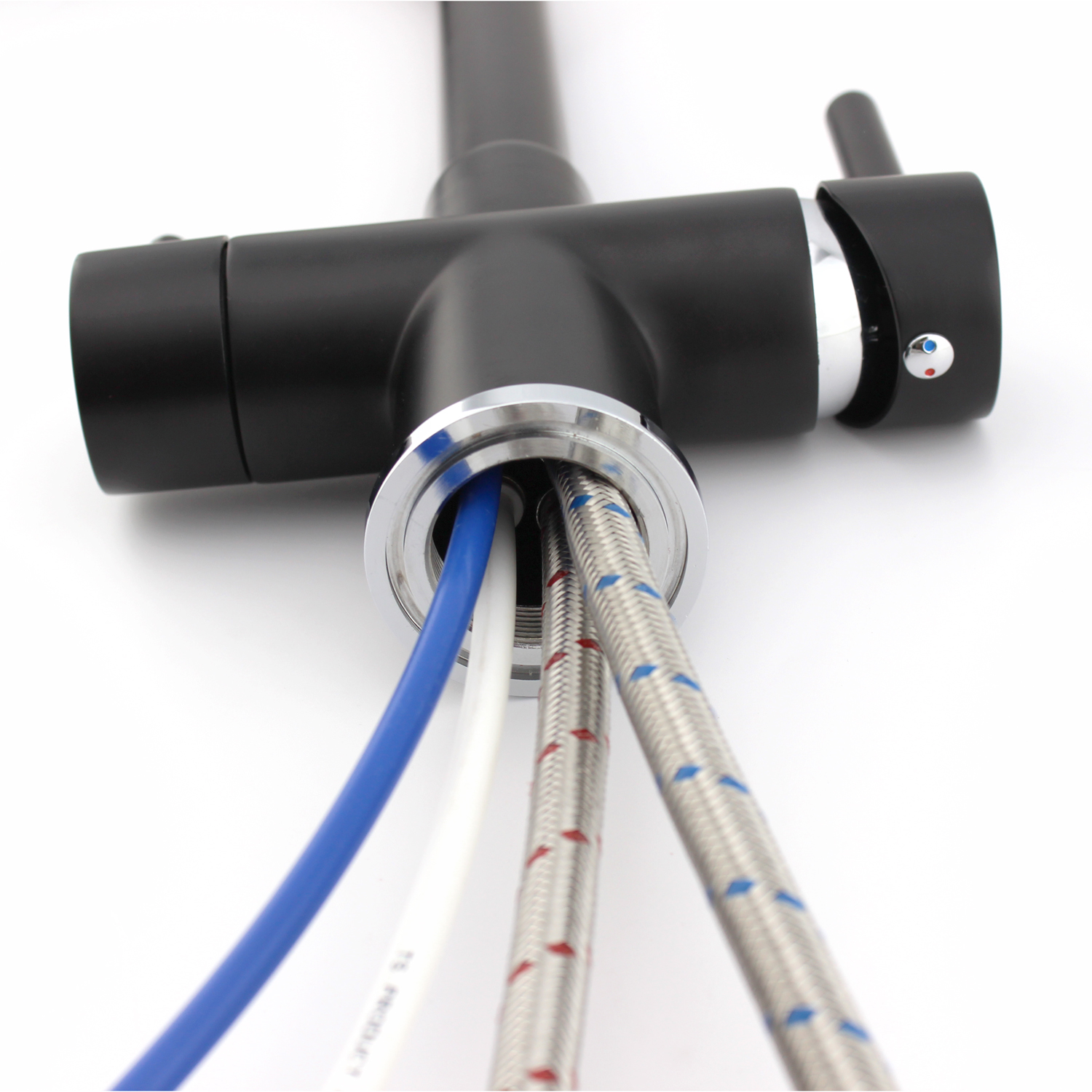 4 way kitchen mixer tap have four tubes for hot /cold / pure/ minalized water