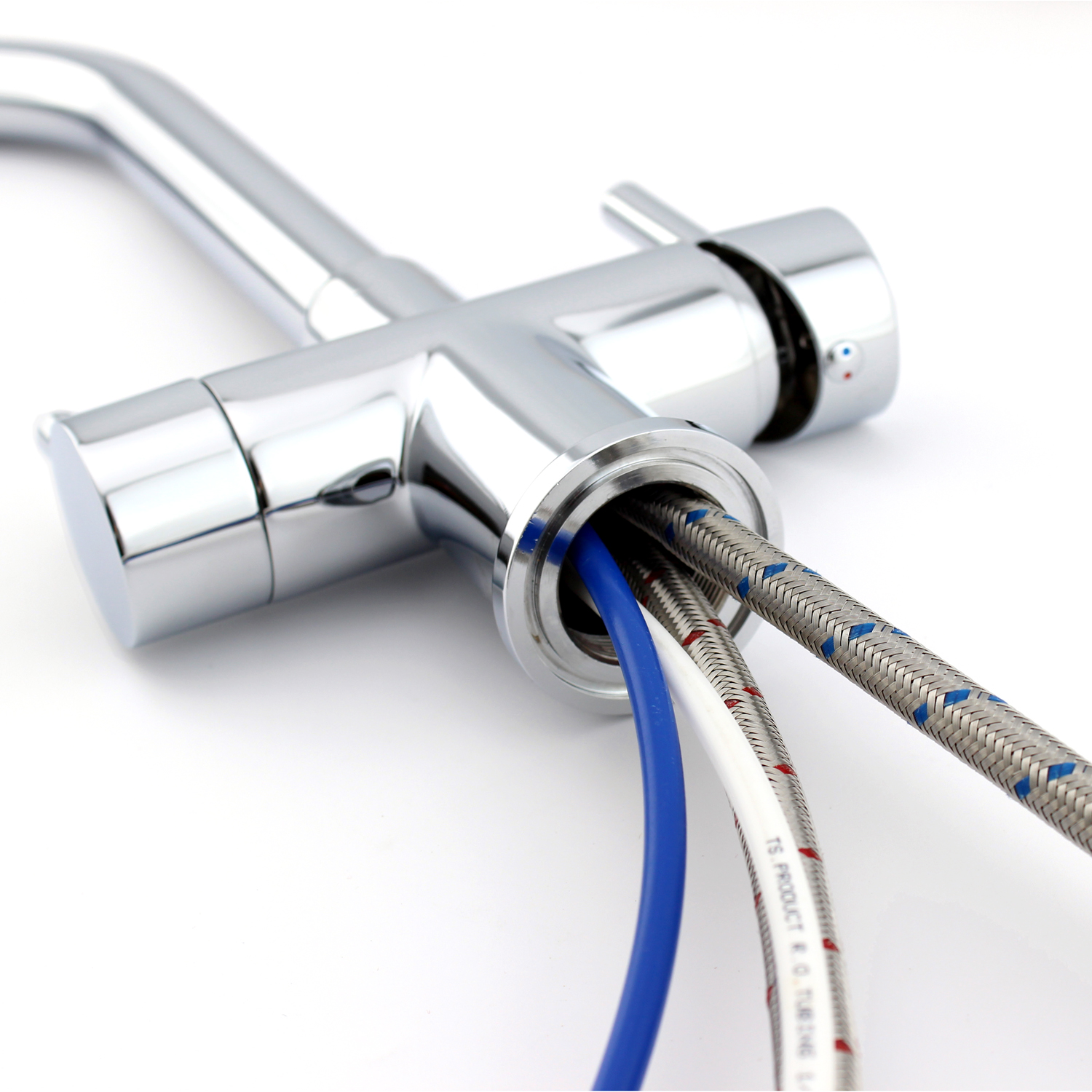 4 way kitchen mixer tap have four tubes for hot /cold / pure/ minalized water