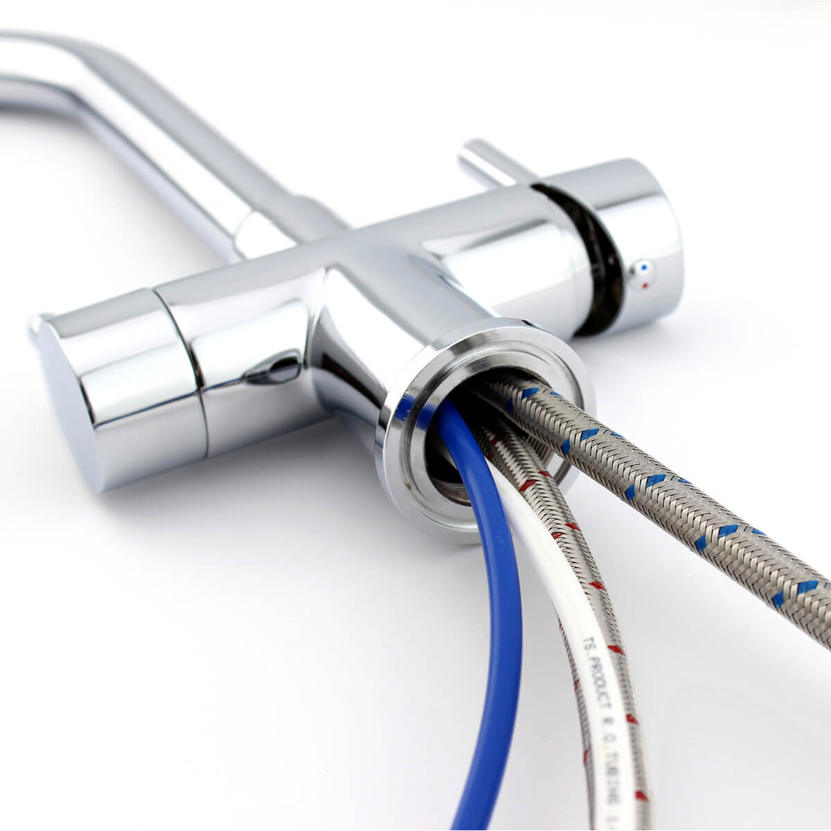 4 way kitchen mixer tap have four tubes for hot /cold / pure/ minalized water