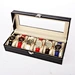 Custom Glass Top 6 Slots Watch Storage Case Display Box Black PU Leather Premium Watch Organizer Box