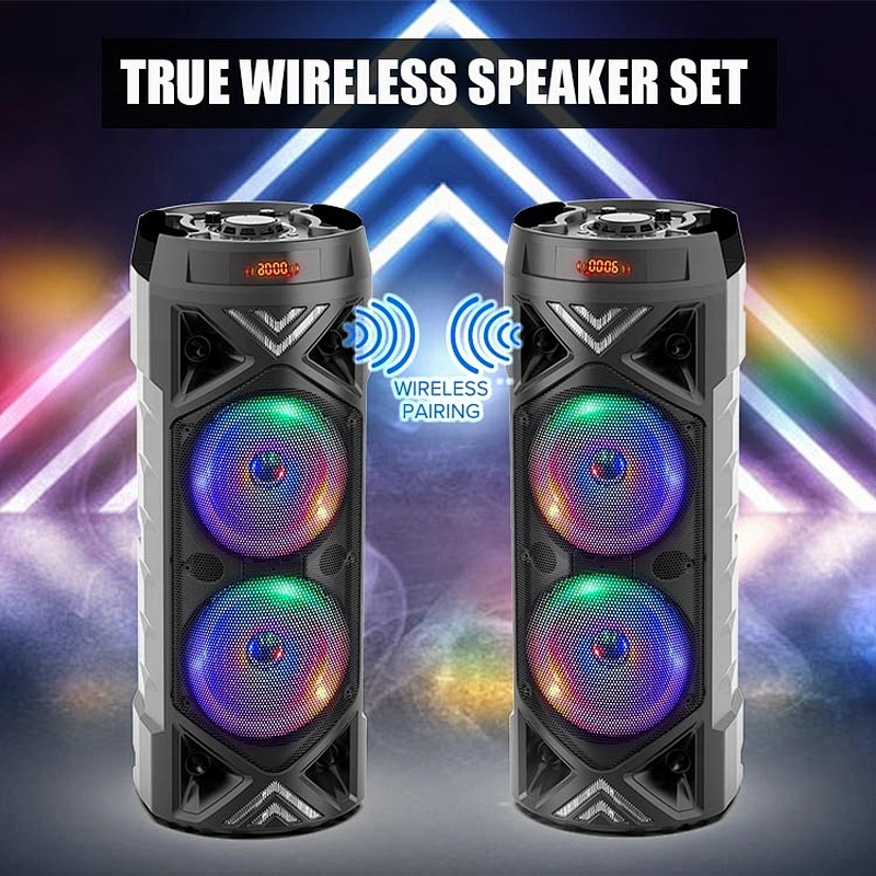 outdoor subwoofer stereo cylindrical disco led wireless bluetooth party speakers big tws