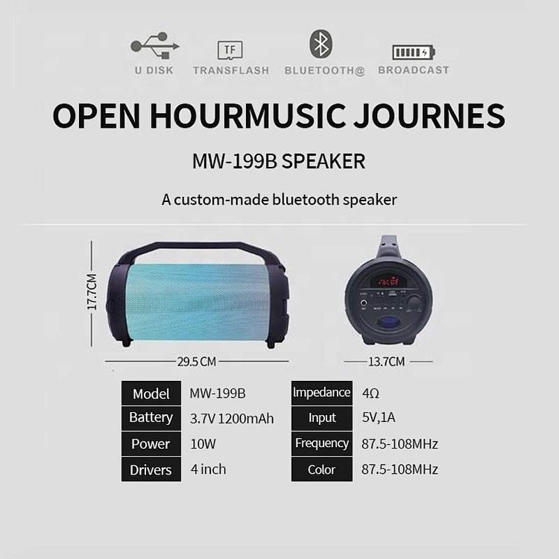 Outdoor portable wireless speaker colorful LED light waterproof IPX6 bluetooth wireless speaker