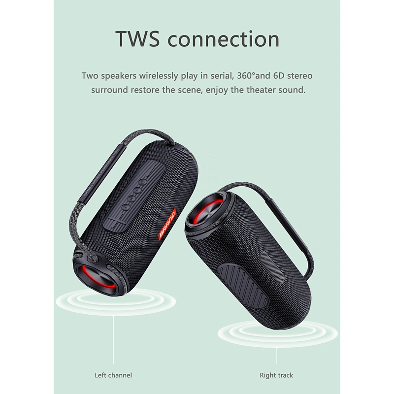 High Quality IPX6 20w Wireless Altavoz Waterproof Outdoor Bluetooth Stereo Speaker With Lanyard