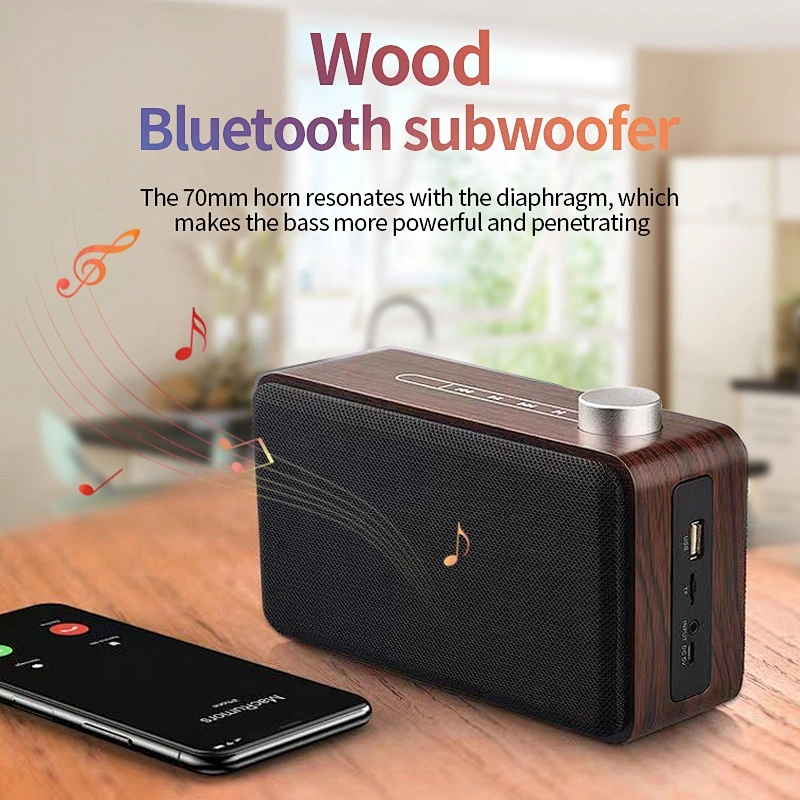 Portable Small Retro Sound Wooden Box Subwoofer Woofer DJ Wood Bluetooth Speaker