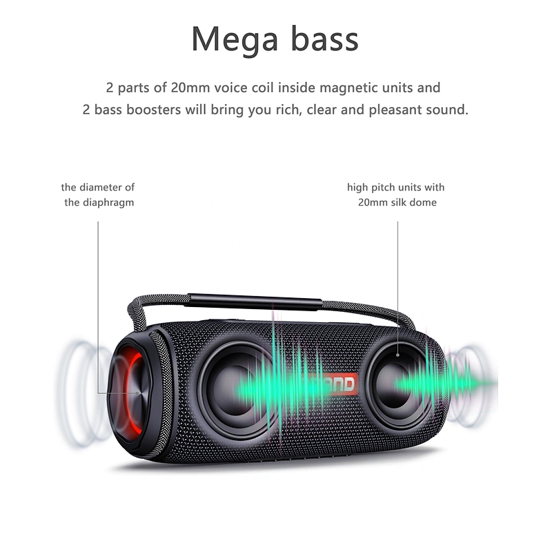 High Quality IPX6 20w Wireless Altavoz Waterproof Outdoor Bluetooth Stereo Speaker With Lanyard