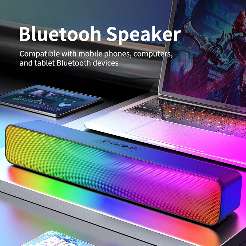 High Quality Low Price Desktop multiple RGB lighting Soundbar Bluetooth Wireless 40mm Double Speakers System