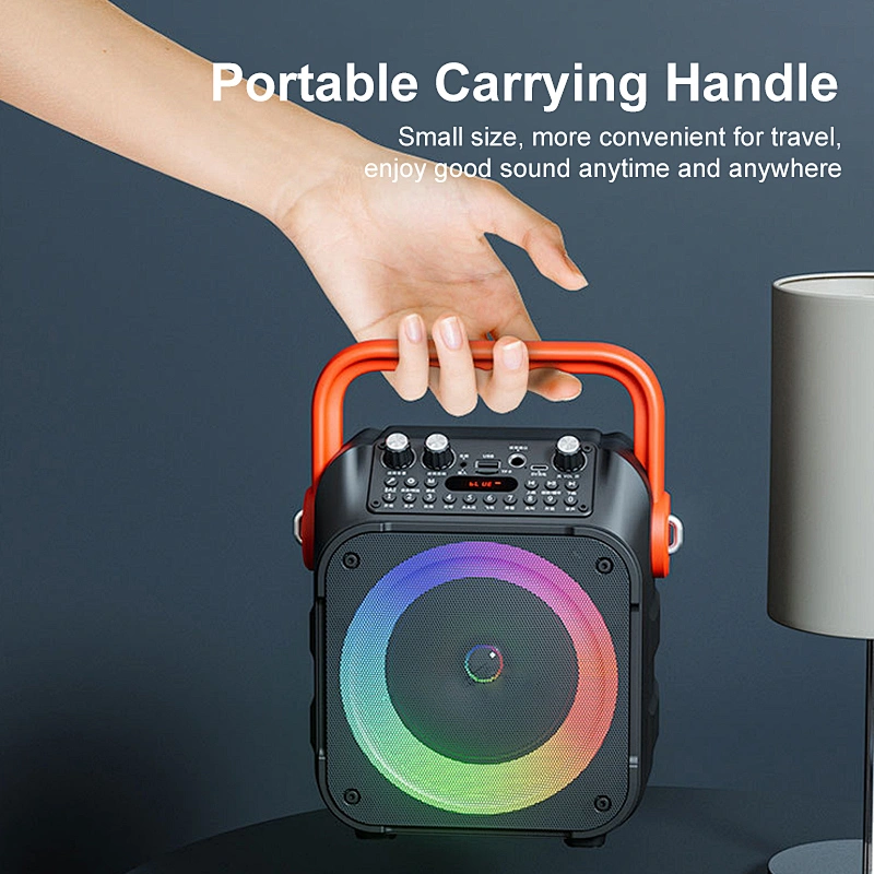 Custom Logo Portable Speaker Large Capacity Battery RGB Lights Wireless Karaoke Subwoofer Speaker With Wireless Microphone