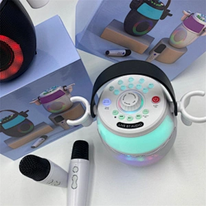 New Colorful Lamp Pot Portable Karaoke Speaker Dual Microphone Wireless Smart Speaker with RGB Lights for Family KTV Party
