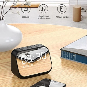 Mini Speaker Portable Subwoofer Stereo Player LED Digital Smart Alarm Clock Mirror Design Speaker