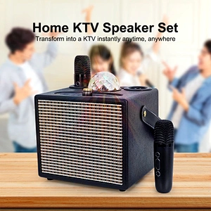 Wireless Portable Speaker Rechargeable Wooden Sound Box Speaker Loud Stereo System with Dual Microphones