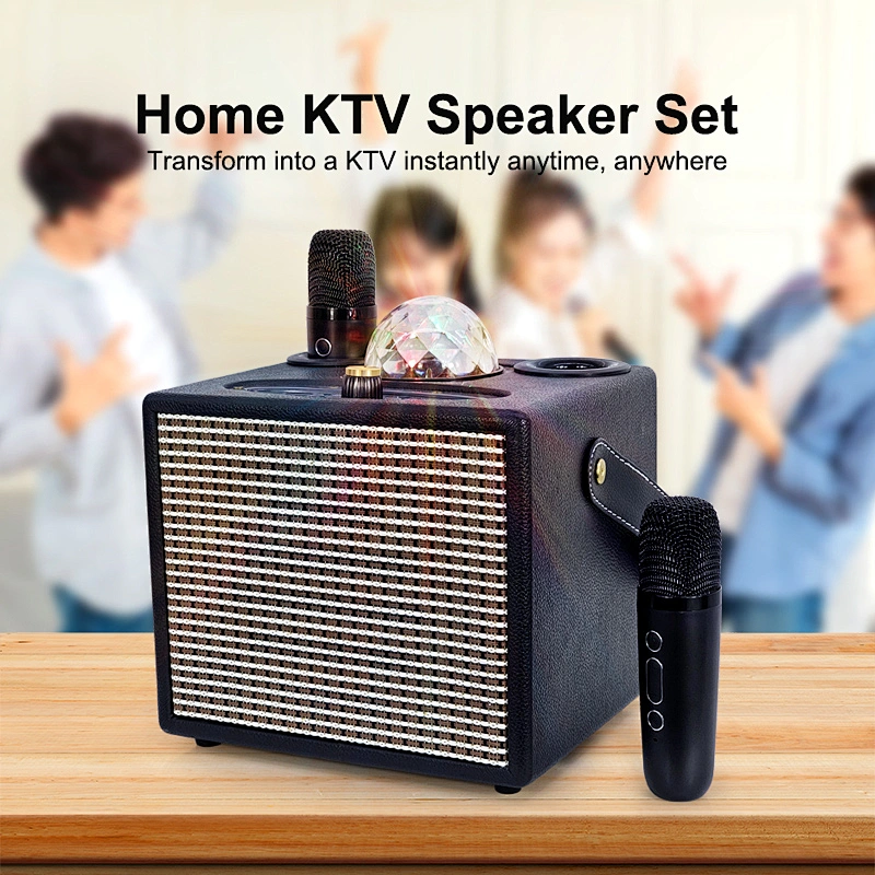Wireless Portable Speaker Rechargeable Wooden Sound Box Speaker Loud Stereo System with Dual Microphones