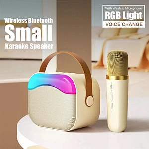 Merison Family KTV Bluetooth Bass Speaker LED Colorful Light Wireless Outdoor Portable Mini Speaker with Microphone