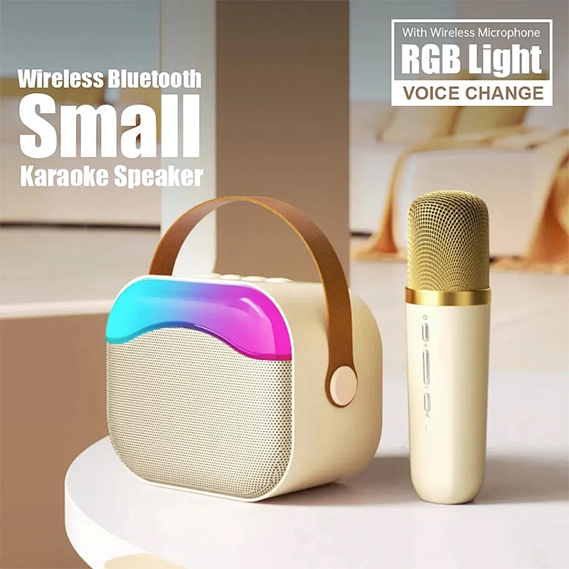 Merison Family KTV Bluetooth Bass Speaker LED Colorful Light Wireless Outdoor Portable Mini Speaker with Microphone
