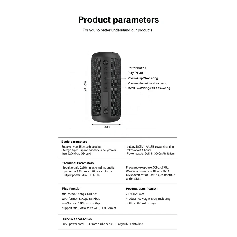 Aux Powered Small Round Garden Waterproof Outdoor Wireless Bluetooth Speaker Bike