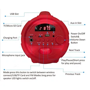 Outdoor Portable Wireless Speaker with USB/TF /FM/AUX IN/Karaoke/Color Changing Lights